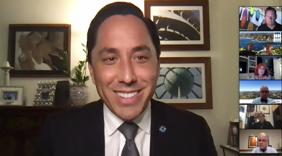 San Diego Mayor Todd Gloria addresses the La Jolla Town Council online Feb. 11.