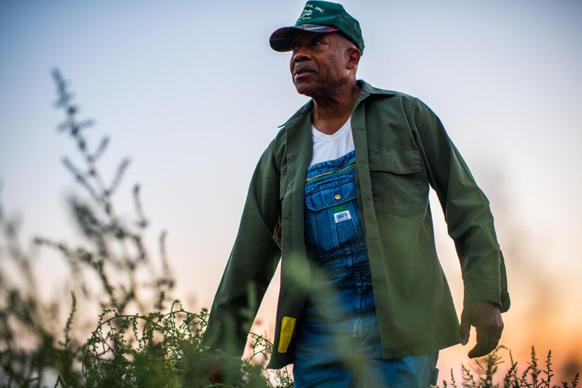 Hutson checks irrigation valves in his alfalfa fields. He could not recall any rainfall over the entire summer.