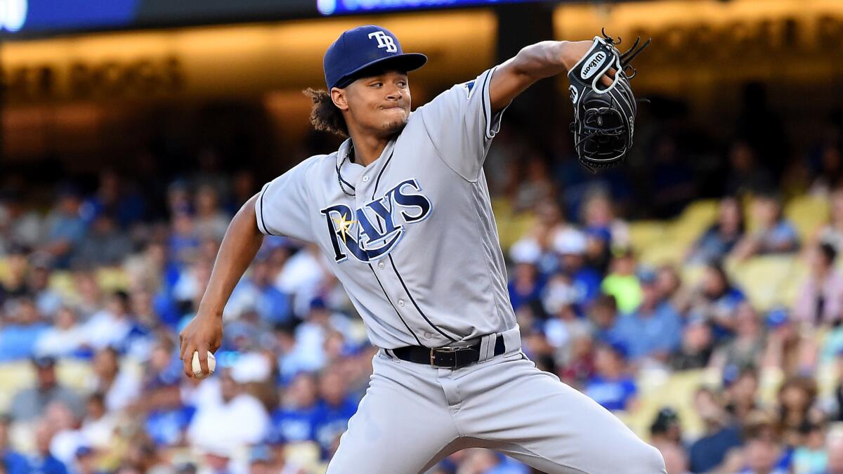 Rays starter Chris Archer delivers a pitch against the Dodgers during a game on July 26.