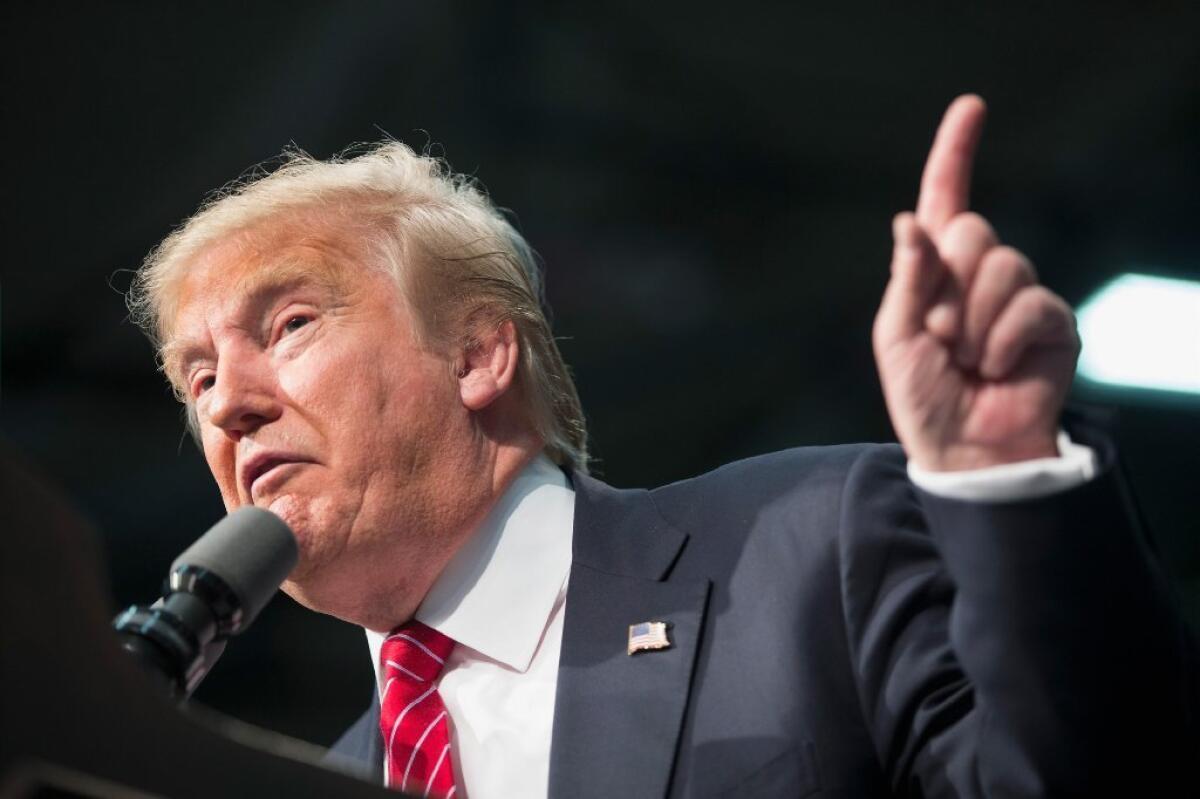 Donald Trump speaks at a campaign rally last week in Warren, Mich.