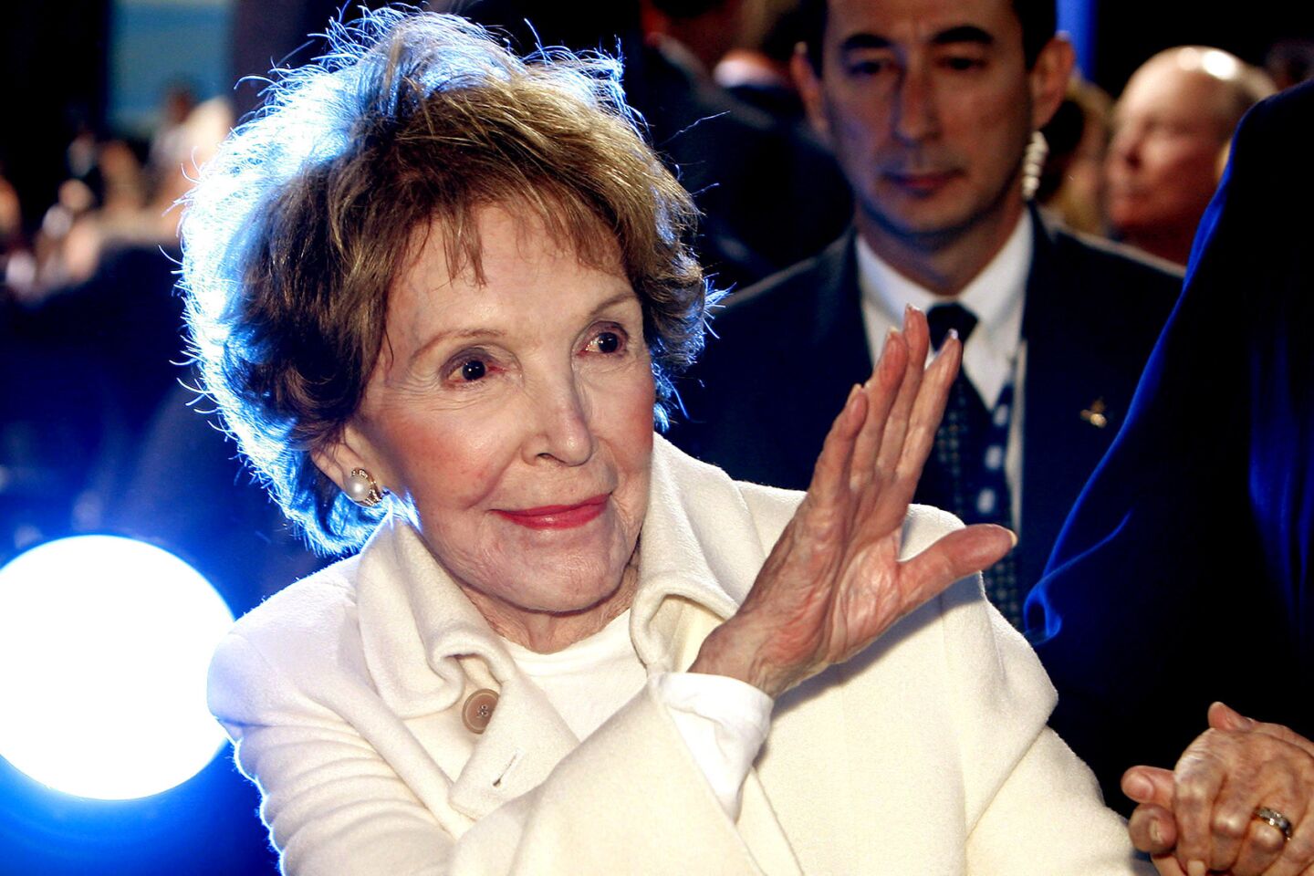 Nancy Reagan after a GOP presidential debate at the Reagan Presidential Library.