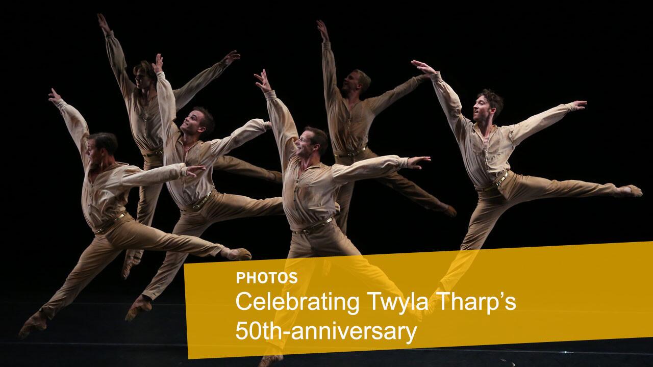 Dancers perform "Preludes and Fugues" during Twyla Tharp's 50th anniversary tour at the Wallis Annenberg Center.