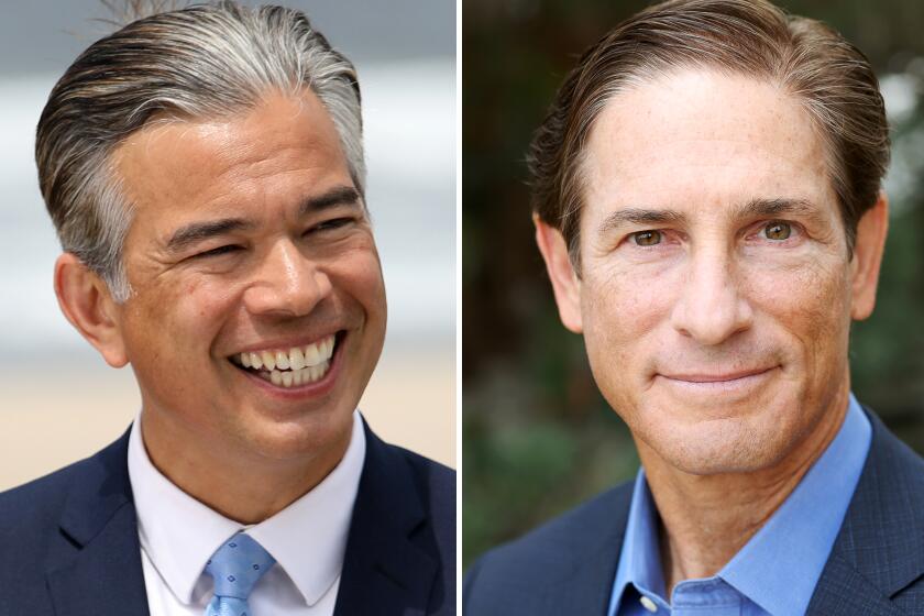 Attorney general candidates Rob Bonta, left, and Nathan Hochman.