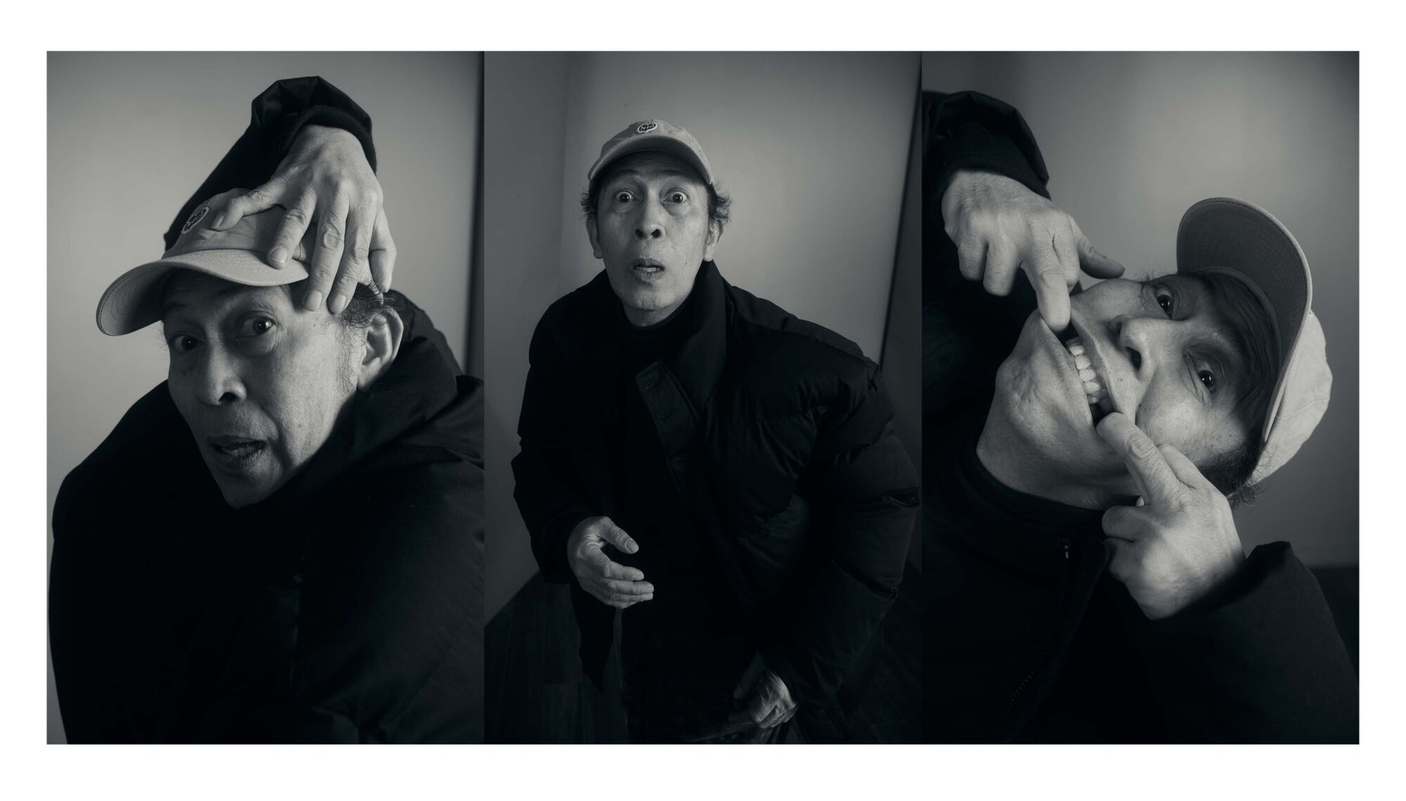 A triptych of a man posing for the camera