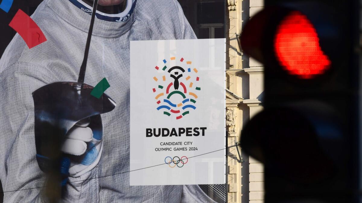 A poster displayed in Budapest in January advertises the city's bid to host the 2024 Olympic Games.