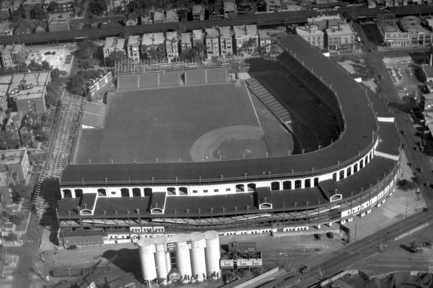 An aerial view of Wrigley Field in September 1932.