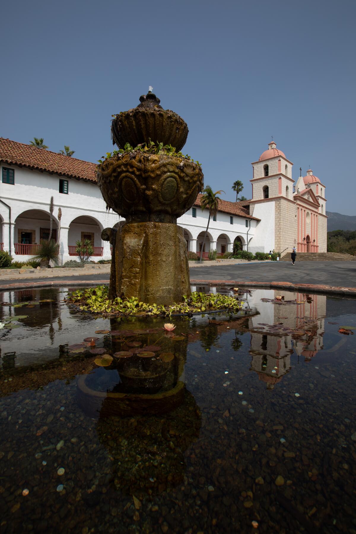The fountain in front of the Old Santa Barbara Mission dates to 1808.