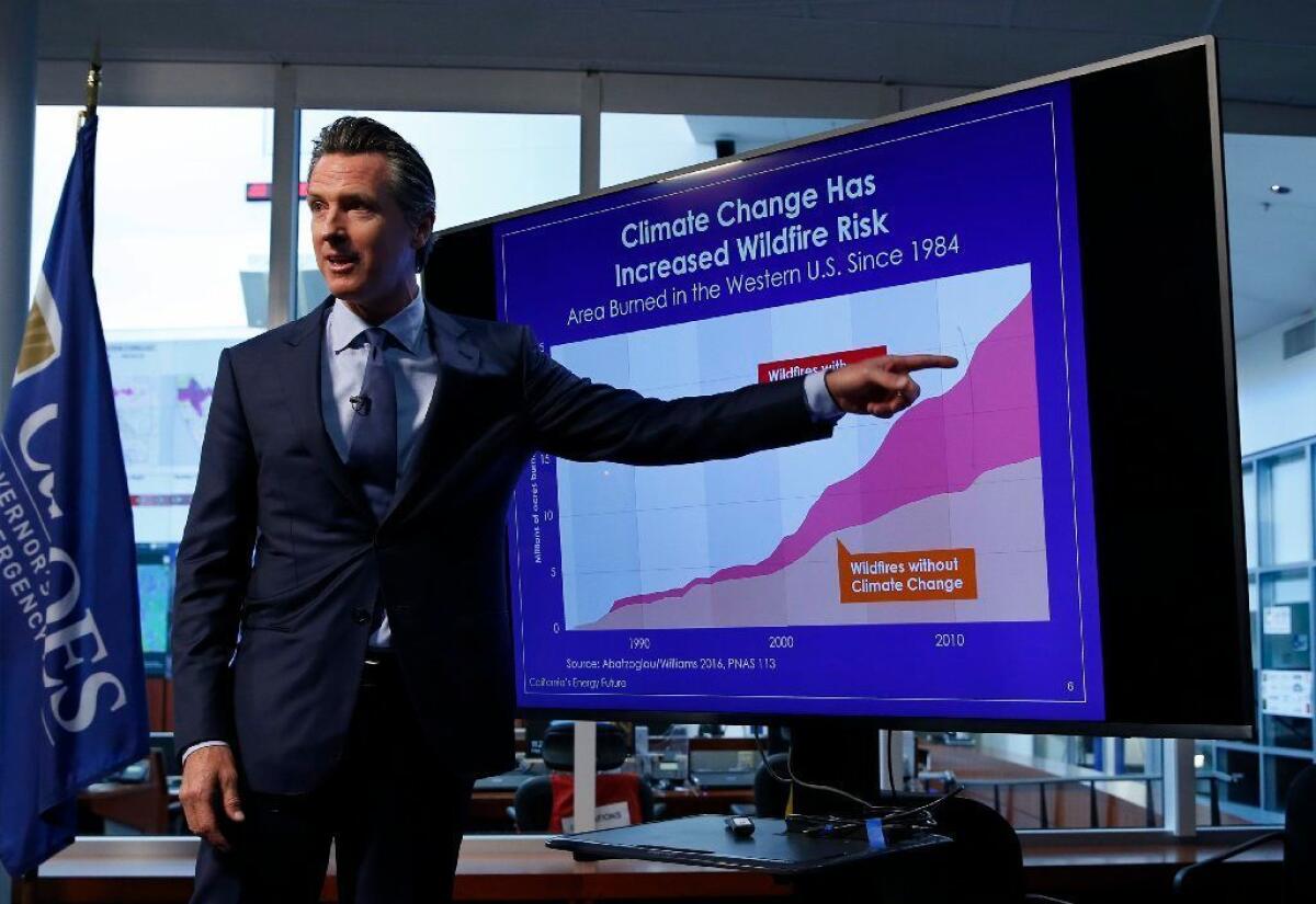 Gov. Gavin Newsom points to a graph during a news conference April 12 in Rancho Cordova.