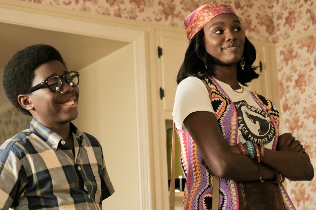 Elisha Williams and Laura Kariuki smile in a still from "The Wonder Years" on ABC.