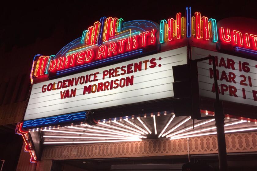 Veteran Irish singer-songwriter Van Morrison opened a three-night stand at the Theatre at Ace Hotel in Los Angeles on Friday.