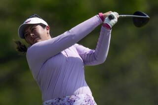 Lilia Vu, of the United States, hits off the 16th tee during the first round of the LPGA.