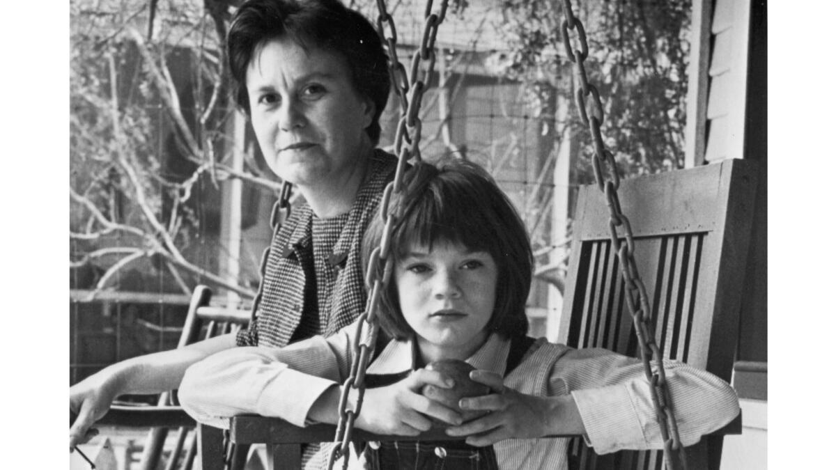 Harper Lee on the set of "To Kill a Mockingbird" with Mary Badham, who played Scout. Will Lee's new novel find a place in Hollywood?