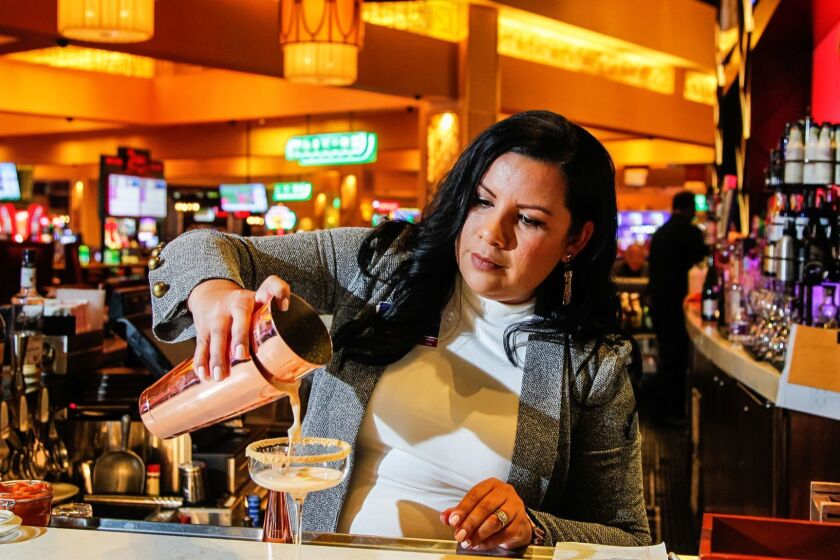 SAN DIEGO, CA October 16th, 2018 | Grace Skarra, casino operations and beverage manager, mixes some drinks at Harrah's Resort on Tuesday in Valley Center, California. | (Eduardo Contreras / San Diego Union-Tribune)