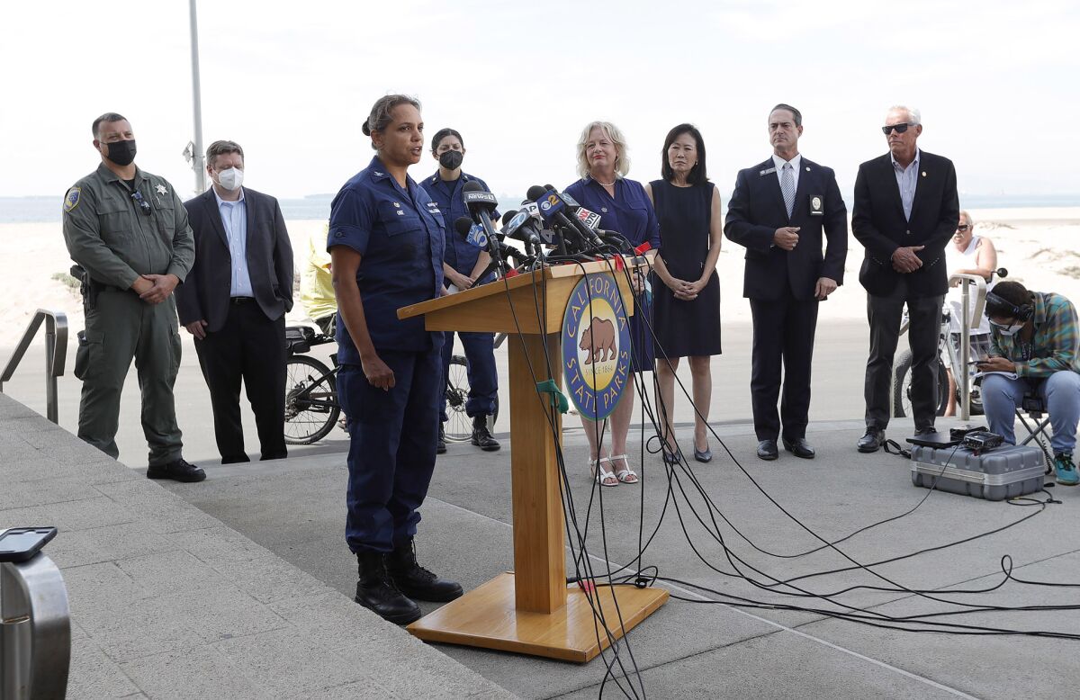 U.S. Coast Guard Port and Sector Capt. Rebecca Ore answers questions.