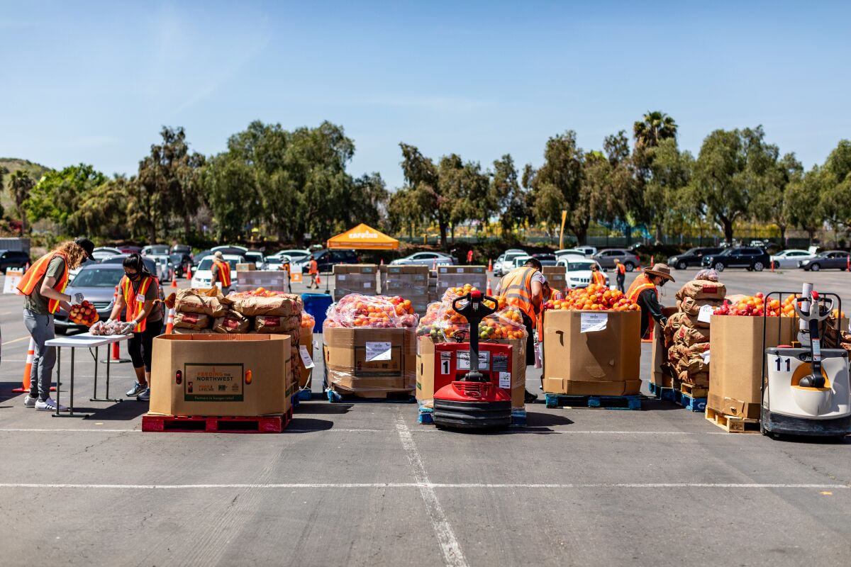 Food give away at the Chula Vista Amphitheater in April 2021.