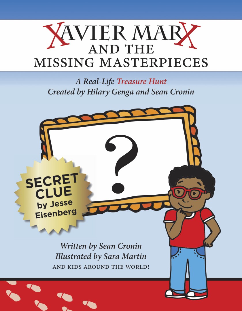 The cover of a children's art book shows a boy next to an empty picture frame with a question mark in it.
