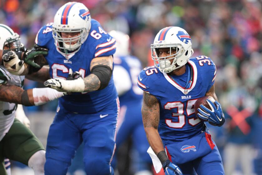 Bills guard Richie Incognito blocks for running back Mike Gillislee during the second half of a game against the Jets on Jan. 3.