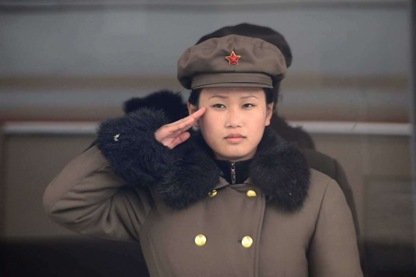 A North Korean soldier salutes in Pyongyang.