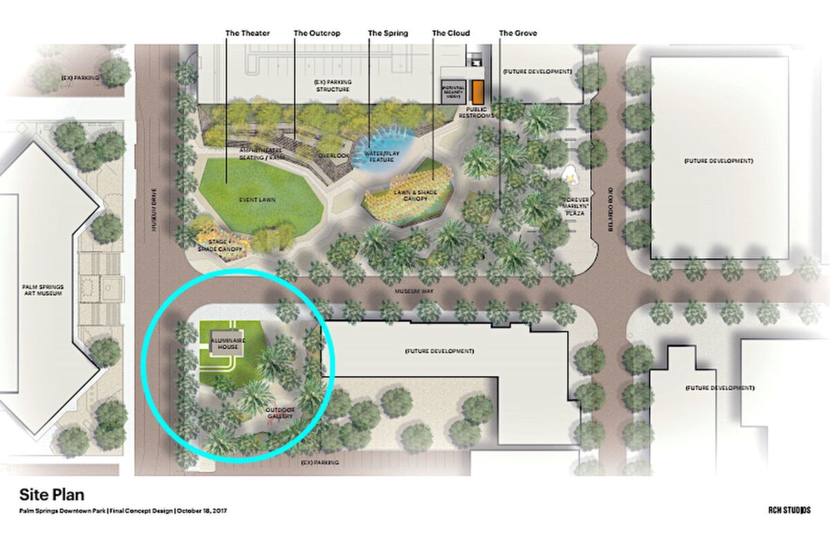 Site plan for the Palm Springs Downtown Park, where the Aluminaire House may find its permanent home.