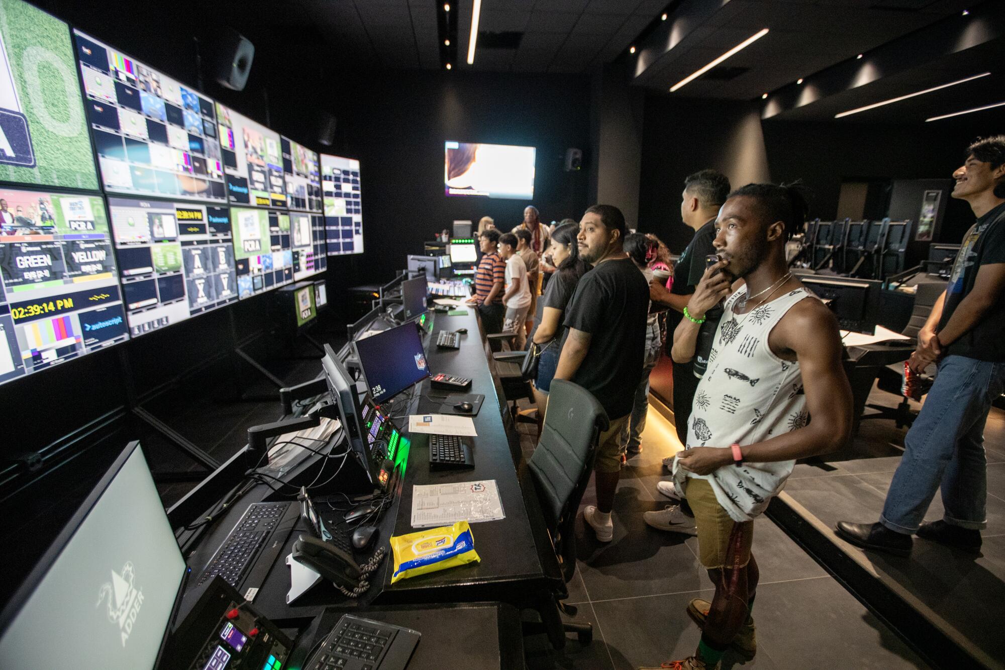 Rainbow Labs students tour a control room at NFL Studios in Inglewood Friday, July 28, 2023. 