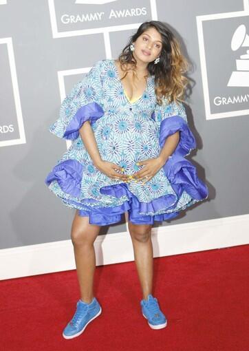 M.I.A. -- who was nine months pregnant at the time -- wore a tent dress by Manish Aror to the 2009 Grammys.