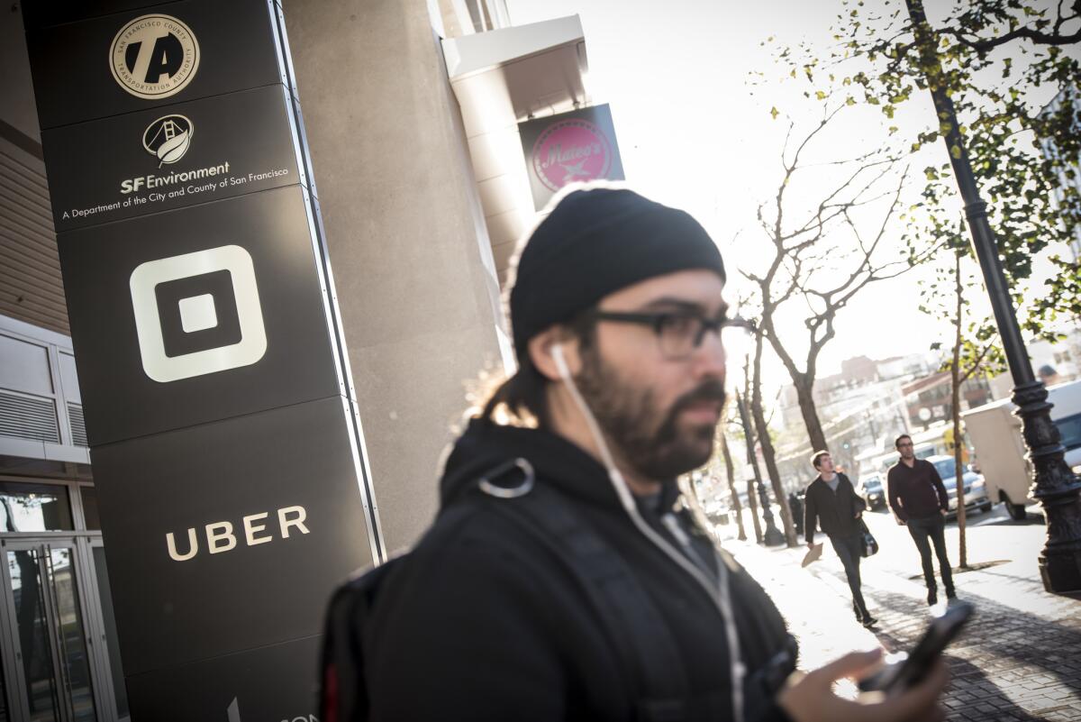 One reason for the IPO slowdown is the sky-high valuations for tech outfits like Uber, whose San Francisco headquarters are seen here.