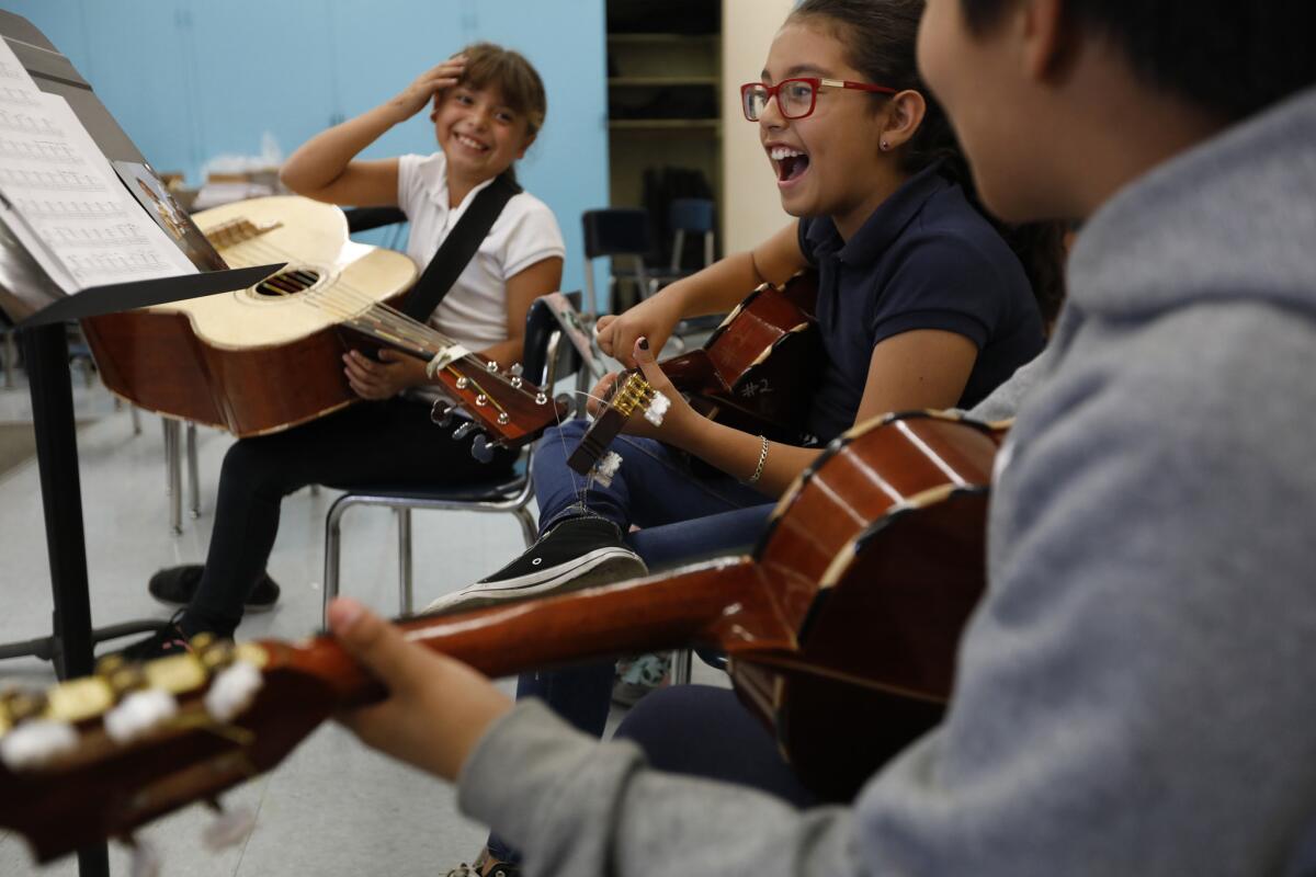 Student musicians rehearse at Telfair Elementary School in Pacoima