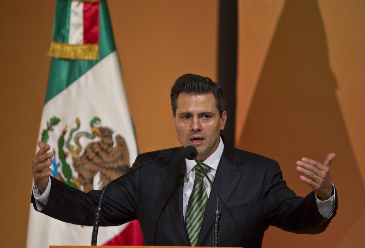 Mexican President-elect Enrique Pena Nieto delivers a speech in Queretaro, Mexico, on Monday, November 12, 2012.