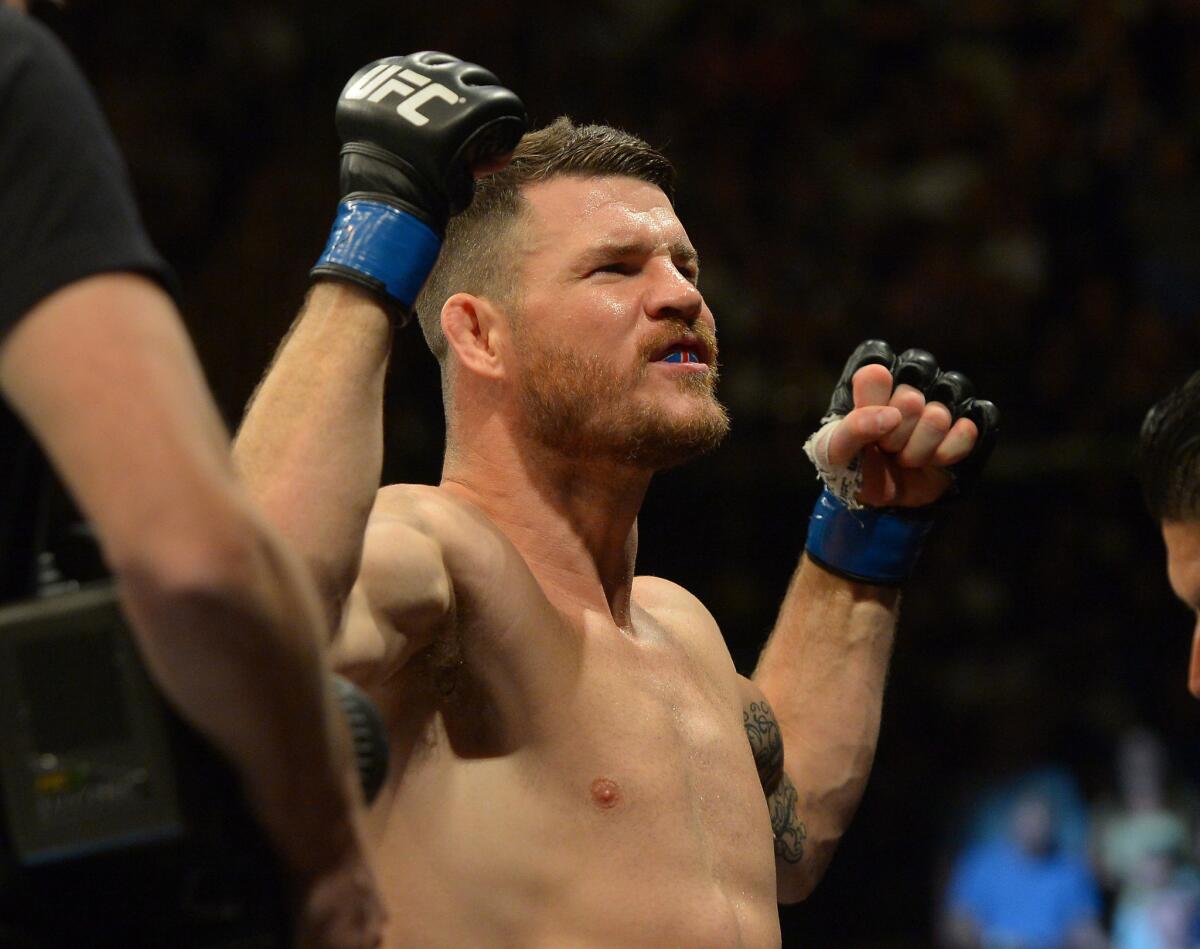 Michael Bisping reacts after his fight with Luke Rockhold.