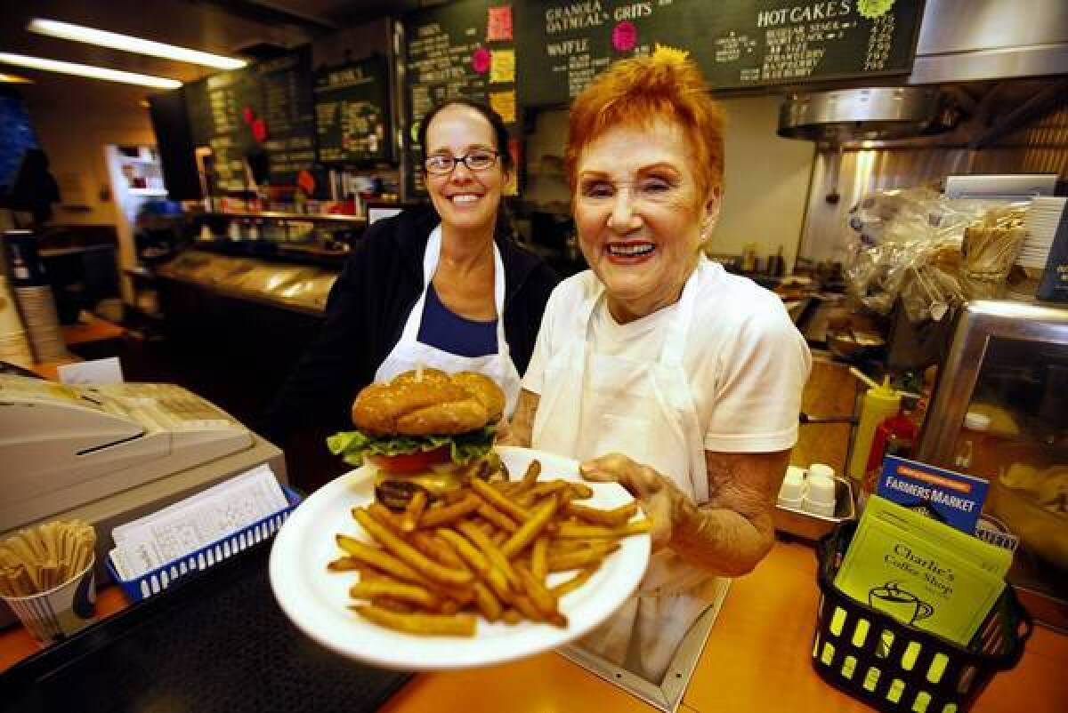 Charlie Sue Gilbert, owner of Charlie's Coffee Shop at the original Farmers Market in Los Angeles, with her daughter Katie Milroy.