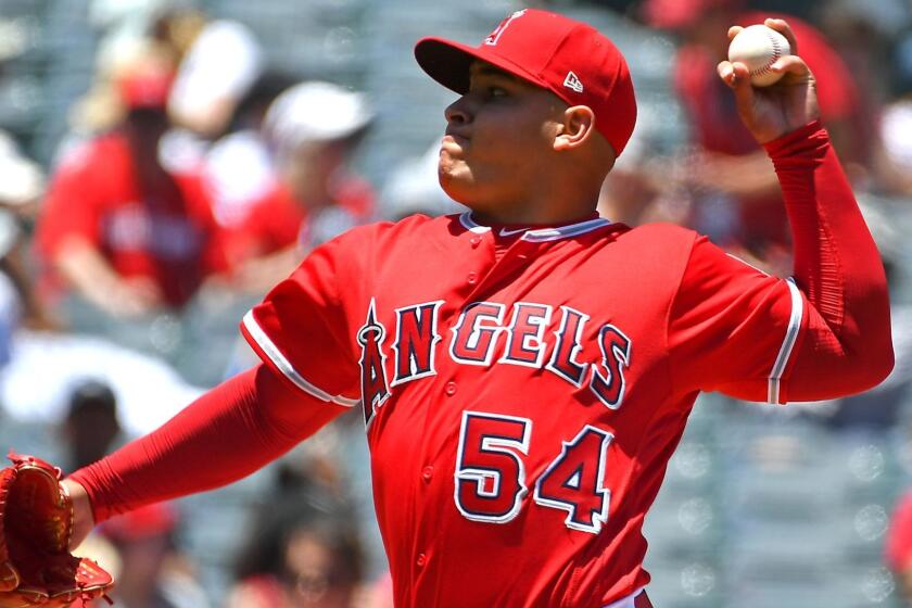 ANAHEIM, CA - JUNE 09: José Suarez #54 of the Los Angeles Angels of Anaheim pitches in the first inning of the game against the Seattle Mariners at Angel Stadium of Anaheim on June 9, 2019 in Anaheim, California. (Photo by Jayne Kamin-Oncea/Getty Images) ** OUTS - ELSENT, FPG, CM - OUTS * NM, PH, VA if sourced by CT, LA or MoD **