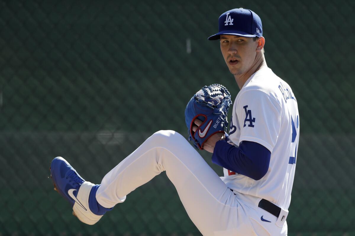 Dodgers pitcher Walker Buehler throws during spring training Feb. 20 in Phoenix. 