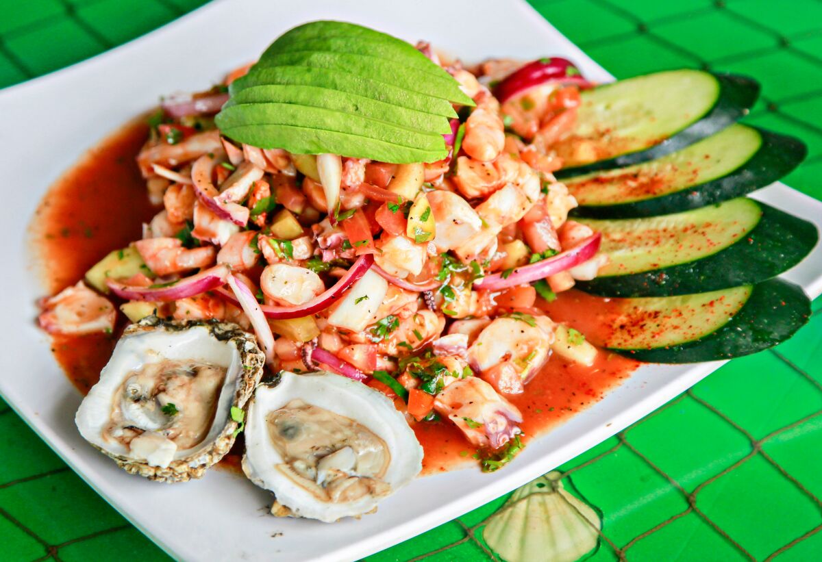 House Ceviche at Moriscos El Pulpo restaurant at the El Barrio food market in Barrio Logan on June 5, 2019 in San Diego, California.