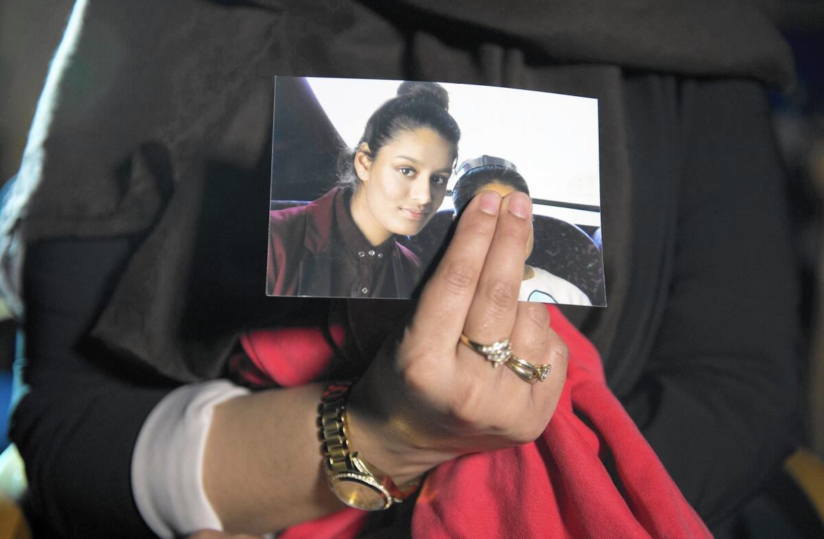 A recent Danish intelligence report noted that the average age of foreigners joining the fight in Syria is between 16 and 25. Above, Renu, eldest sister of missing British girl Shamima Begum, holds a picture of her sister while being interviewed by the media in central London, on February 22.