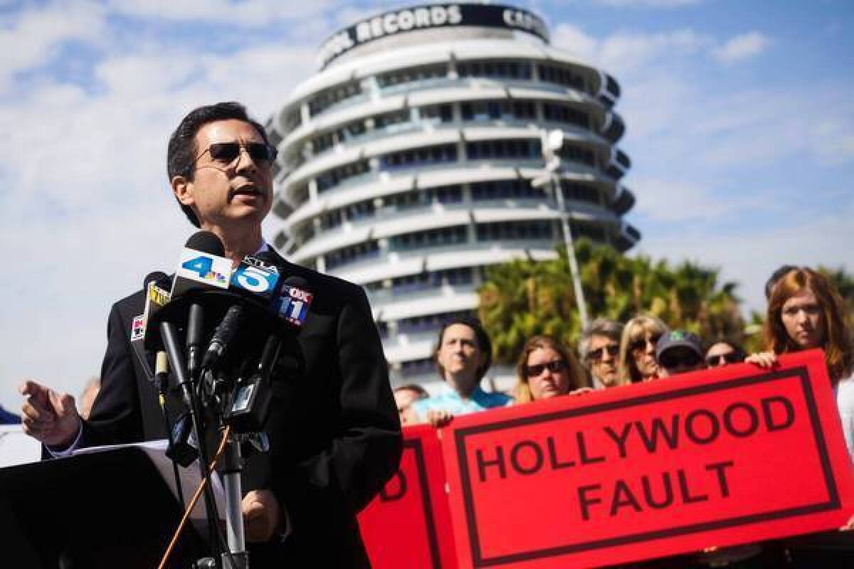 Attorney Robert Silverstein represents opponents of a proposed pair of office and residential towers that would be constructed next to the Capitol Records building in Hollywood. Critics say project proponents and Mayor Eric Garcetti are ignoring an earthquake fault that crosses the site.