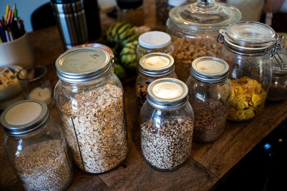 The Watts family stores bulk items in Ball glass jars at their Altadena home.