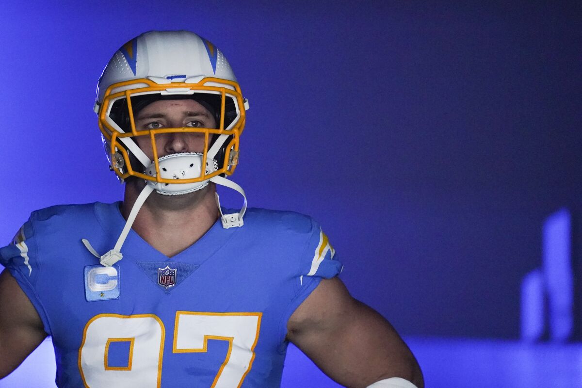Chargers defensive end Joey Bosa looks on before a loss to the Minnesota Vikings on Nov. 14.