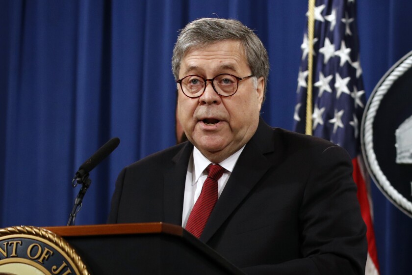 Atty. Gen. William P. Barr joins President Trump in questioning the reliability of voting by mail.