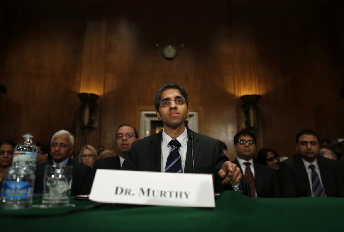 President Obama's surgeon-general nominee Dr. Vivek Hallegere Murthy -- seen here last month before the Senate Health, Education, Labor, and Pensions Committee -- faces stiff opposition by the National Rifle Assn.