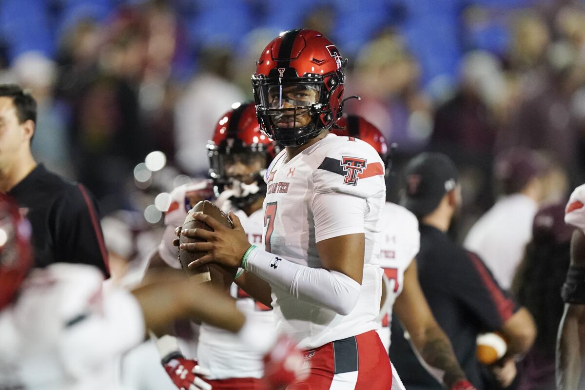 Texas Tech quarterback Donovan Smith warms up before the Liberty Bowl against Mississippi State.