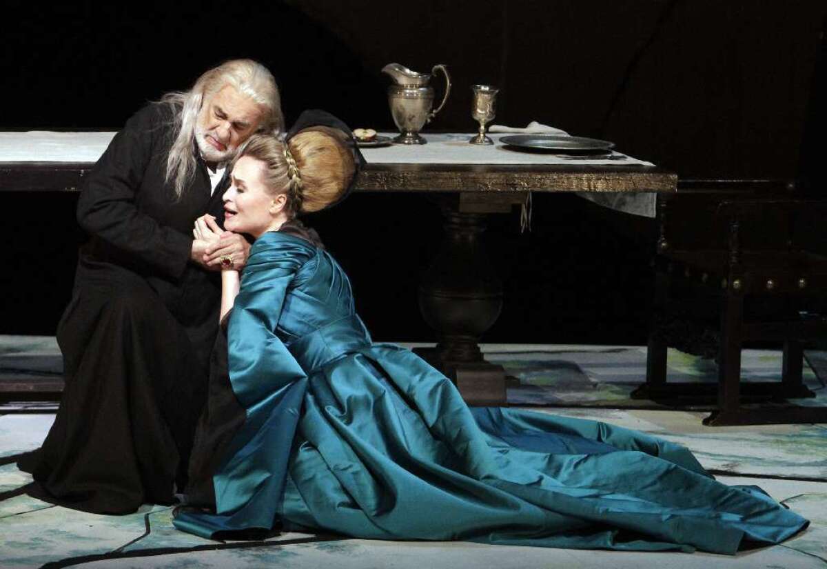 Placido Domingo and Marina Poplavskaya perform Verdi's "The Two Foscari" (I Due Foscari) for L.A. Opera in September 2012.