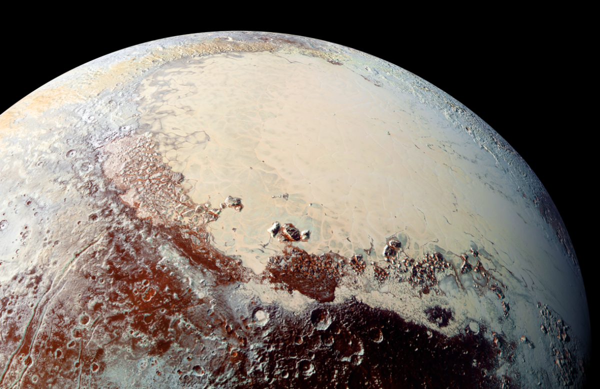 This high-resolution image of Pluto's heart feature was captured by NASA’s New Horizons spacecraft. The region, informally called Sputnik Planum, has been found to be rich in nitrogen, carbon monoxide and methane ices.