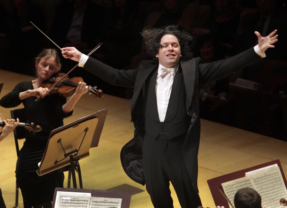 Gustavo Dudamel conducts the Los Angeles Philharmonic in Schumann's Third Symphony at Walt Disney Concert Hall on Feb. 21, 2013.