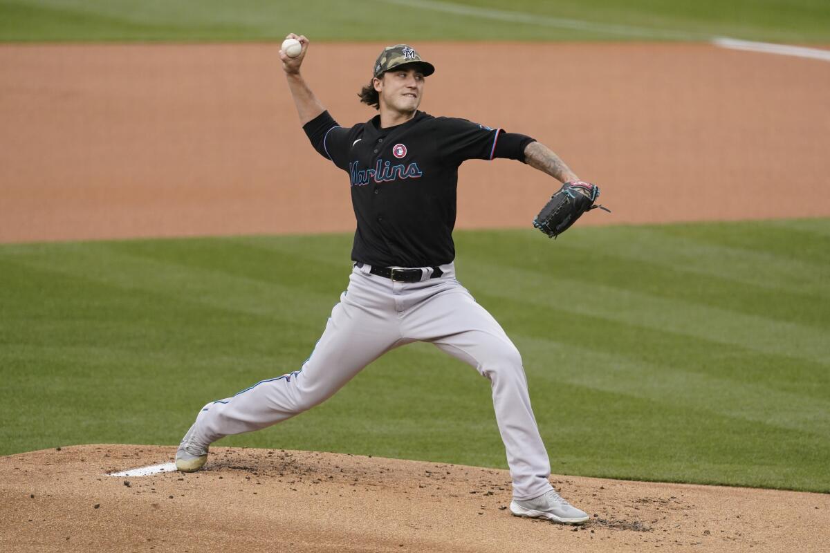 Miami Marlins starting pitcher Jordan Holloway throws during the first inning Saturday.