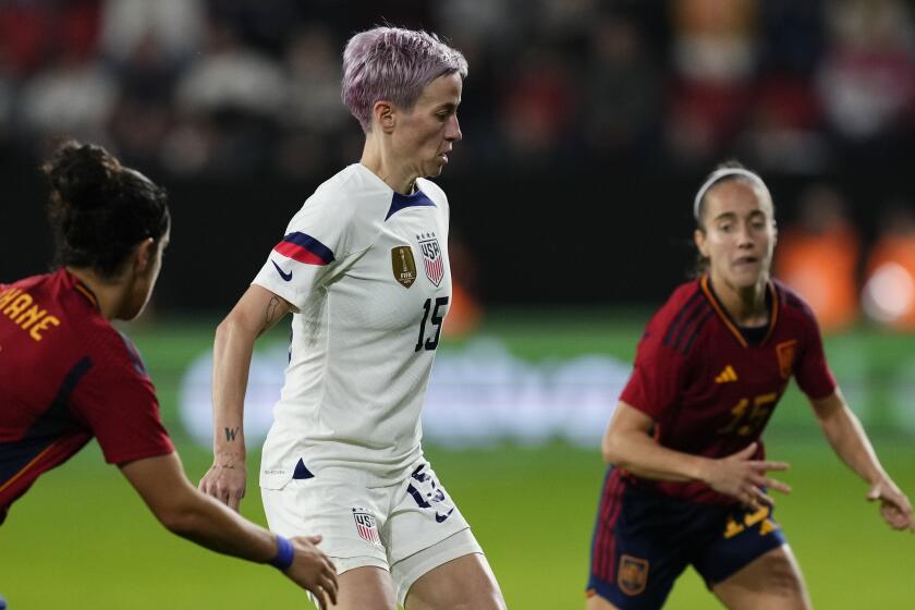 Megan Rapinoe of USA and OL Reign in action during the Women's International Friendly match.