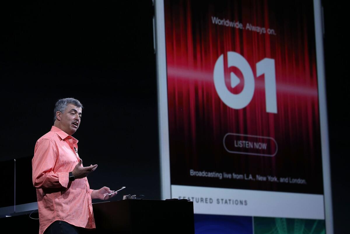 Eddy Cue, Apple's senior vice president of Internet software and services, unveils the new Apple Music streaming service in June.