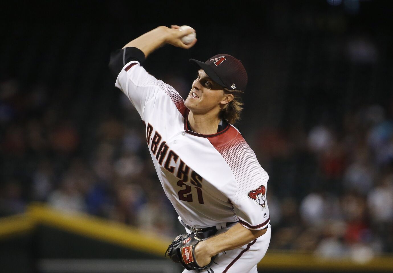 Arizona Diamondbacks starting pitcher Zack Greinke throws to a Los Angeles Dodgers batter during the first inning of a baseball game Wednesday, Sept. 26, 2018, in Phoenix. (AP Photo/Ross D. Franklin)