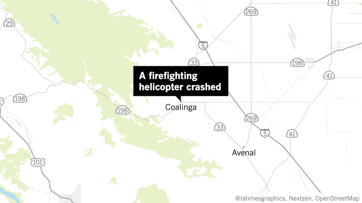 A firefighting helicopter crashed about nine miles south of Coalinga in Fresno County on Wednesday