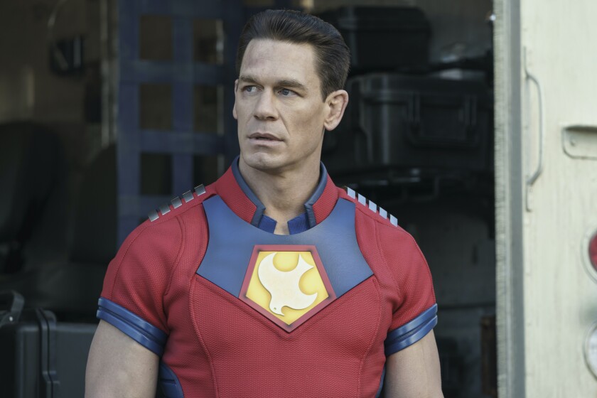 This image released by HBO Max shows John Cena in a scene from the series "Peacemaker." (HBO Max via AP)