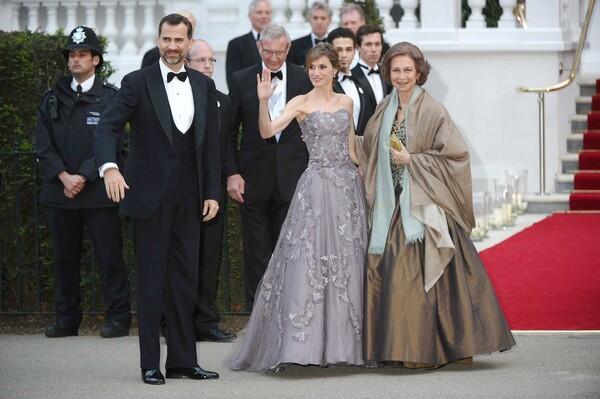 Spain's Queen Sofia, right, with her son Prince Felipe of Asturias and his wife, Princess Letizia of Asturias.